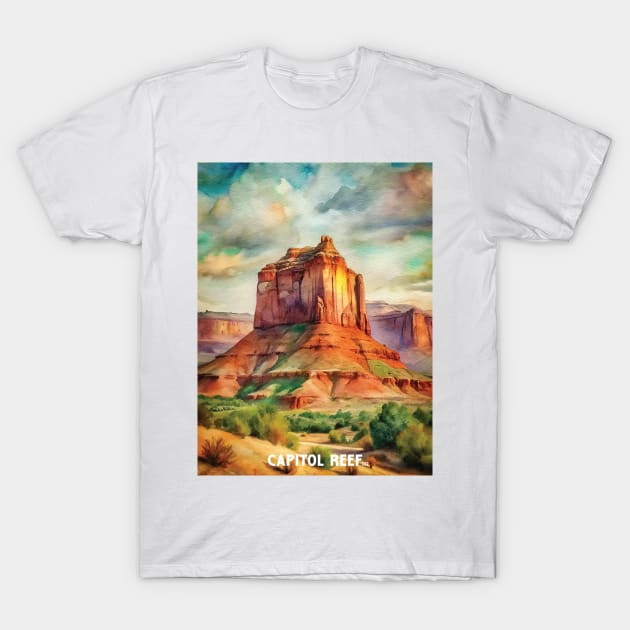 Capitol Reef National Park Watercolor T-Shirt by Surrealcoin777